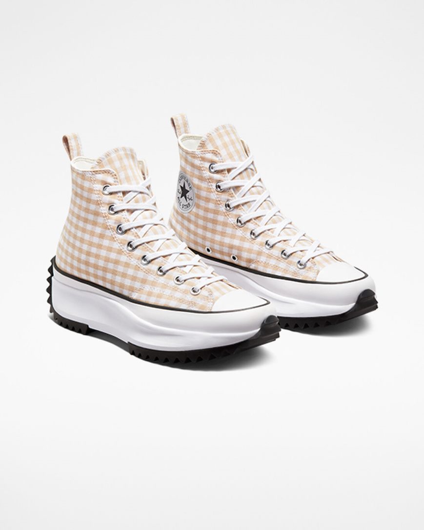 Men's Converse Run Star Hike Gingham High Top Platform Shoes Beige / White / Black | AU 985C6Y